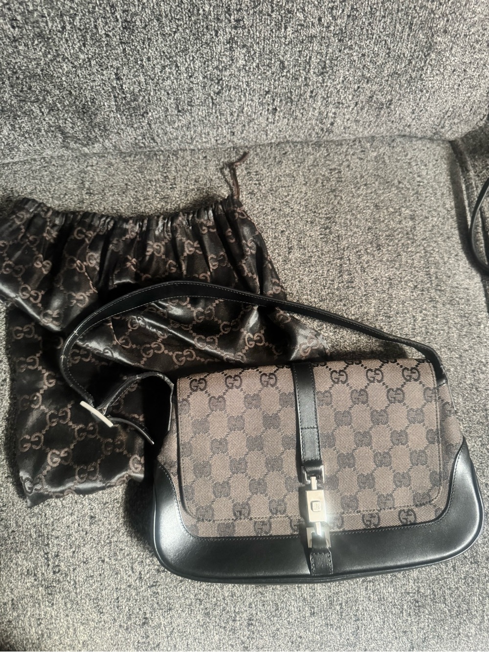 Gucci Brown and Black Monogram Shoulder Bag